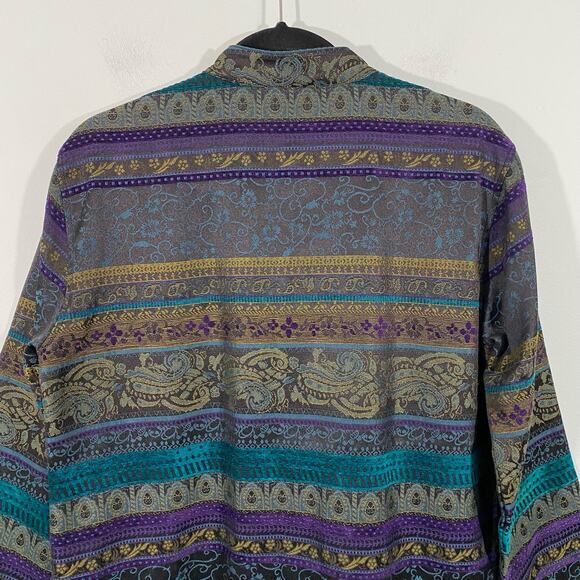 Chico's Women's Multicolor Jacquard Tapestry Knee Length Button Up Coat Sz 2 (L) - Picture 8 of 9